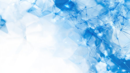 Vibrant abstract blue background featuring intricate network connections and geometric shapes, ideal for technology, digital design, and innovative concepts.の素材