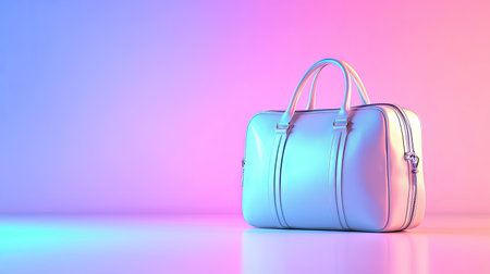 A sleek white travel bag sits elegantly against a vibrant pastel background, showcasing its modern design and practical features. Perfect for travel enthusiasts.の素材