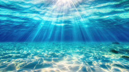 This stunning underwater scene captures sunlight filtering through clear water, illuminating the ocean floor with beautiful patterns. Perfect for nature-themed projects.の素材