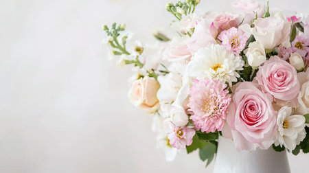 This stunning floral arrangement features soft pink and white roses, perfect for enhancing any space. Ideal for events and decorative purposes, it radiates beauty.の素材