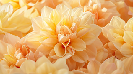 Stunning close-up of soft peach dahlias in a warm hue, creating a tranquil and serene atmosphere. Perfect for floral-themed designs or nature projects.の素材