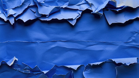 This image features a vibrant blue paper texture with creatively torn edges, offering a unique background for artistic and design projects.の素材