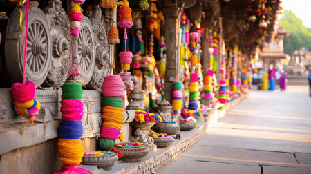 Explore the vivid colors and intricate designs of traditional Indian architecture, showcasing vibrant decorations and artistry that celebrate heritage and culture.の素材