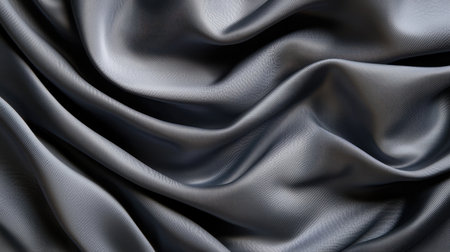 This image features smooth dark satin fabric showcasing elegant drapes. The luxurious texture and soft folds create an inviting backdrop suitable for fashion, interior design, and art projects.の素材