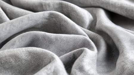 This image features a close-up of soft gray fabric displaying gentle waves and creases, ideal for showcasing textile design and elegance in various projects.の素材
