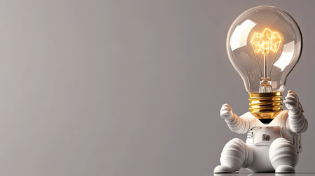 This imaginative image features an astronaut with a glowing lightbulb for a head, symbolizing creativity and innovative ideas. Perfect for themes of inspiration and exploration.の素材