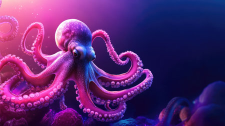 A stunning octopus displays its vibrant tentacles in a captivating underwater scene. The rich colors and details capture the beauty of marine life, inviting exploration.の素材