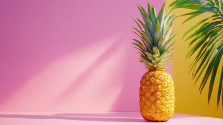A vibrant pineapple stands proudly against a colorful background, embodying a bright and fresh tropical aesthetic suitable for summer themed imagery.の素材
