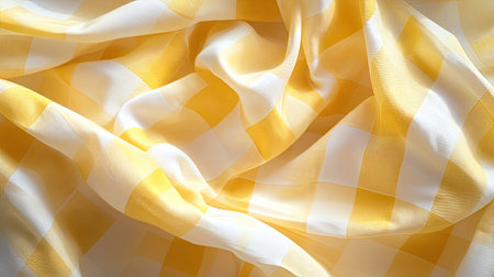 Explore the delicate charm of a soft yellow and white fabric featuring an elegant checkered pattern that adds warmth and brightness to any setting.の素材