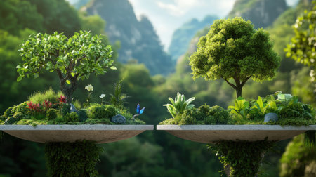 Captivating landscape featuring lush trees and vibrant plants, embodying peace and tranquility in a natural setting, perfect for nature enthusiasts and garden lovers.の素材