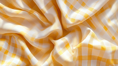 This image showcases a soft checkered fabric featuring a delightful yellow and white pattern, perfect for various design projects and home decor inspirations.の素材
