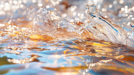 Capture the mesmerizing beauty of sparkling water as it reflects vibrant light. This image showcases the dynamic movement and intricate details of liquid in nature.の素材