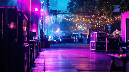 A lively concert venue at night showcasing colorful lights and a festive atmosphere. Perfect for capturing the essence of music events and outdoor celebrations.の素材