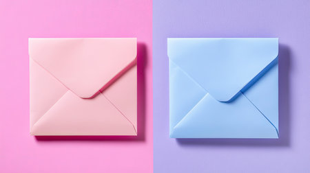 A beautiful arrangement of pink and blue envelopes set against a vibrant backdrop. Perfect for themes of communication, creativity, or celebration.の素材