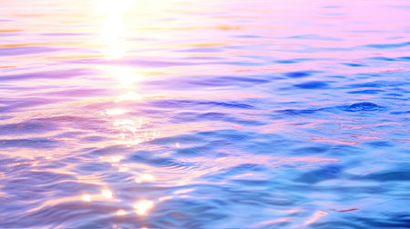 Captivating scene of sunset reflections on a calm water surface, showcasing vibrant colors and gentle ripples, perfect for evoking tranquility and nature's beauty.の素材