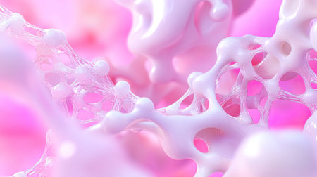 Explore an abstract world of organic forms featuring soft pink and white curves. This visually striking image captures intricate textures and shapes, ideal for backgrounds or artistic projects.の素材