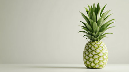 This image features a fresh pineapple on a plain background, showcasing its vibrant green and yellow colors, perfect for food-related themes and healthy living.の素材