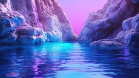 A breathtaking view of a mountain range reflecting in calm waters under a colorful dusk sky. This serene landscape captures the essence of tranquility and beauty in nature.の素材