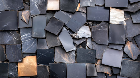 Explore the elegant texture of black slate tiles, suitable for various interior design projects. Perfect backdrop for home decor and architectural designs.の素材