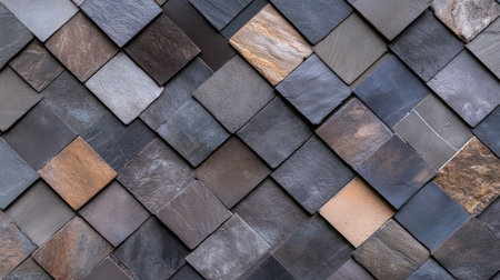 A captivating image of slate tiles arranged in a decorative pattern, showcasing a harmonious blend of colors and textures for interior or exterior design inspiration.の素材