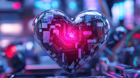 This captivating image showcases a heart shaped circuit board, blending technology and emotion. Perfect for themes of love, innovation, and digital connections.の素材