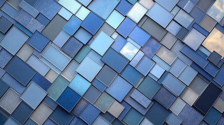 A captivating abstract mosaic featuring tiles in various shades of blue, showcasing unique textures and patterns. Perfect for modern designs and backgrounds.の素材