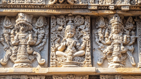 The intricate carvings on the stone panels of the Dilwara Temples in Mount Abu.の素材