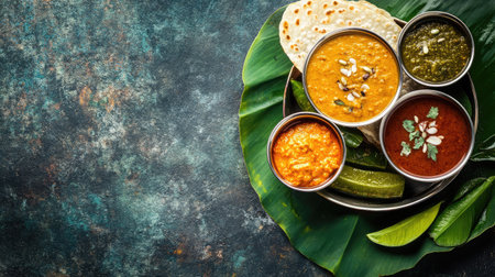 Pesarattu served with ginger chutney and sambar, a traditional breakfast dish. Copy space available.の素材