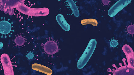 Illustration of microbes with copy space for detailsの素材