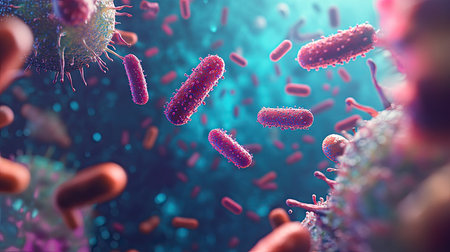 Surface with bacteria and ample space for health adviceの素材