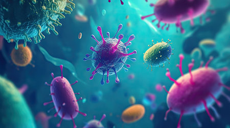 Animated depiction of germs with copy areaの素材