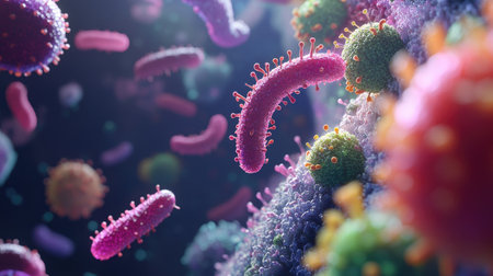 Animated depiction of germs with large area for copyの素材