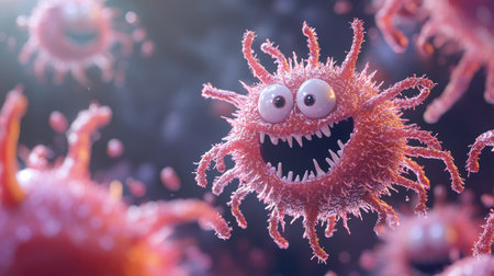 Animated germs with visible copy area for safety tipsの素材