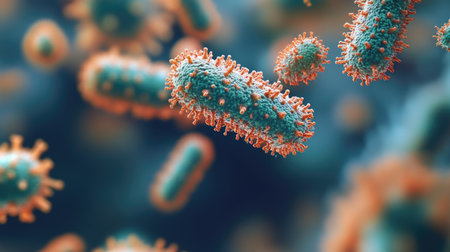 Close-up of microorganisms with ample space for a messageの素材