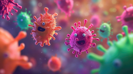 Animated germs with visible copy area for safety tipsの素材
