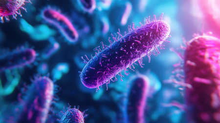 Close-up of germs with clear area for educational contentの素材