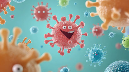 Animated germs with visible copy area for safety tipsの素材