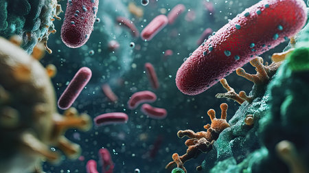 Close-up of germs and pathogens with copy spaceの素材