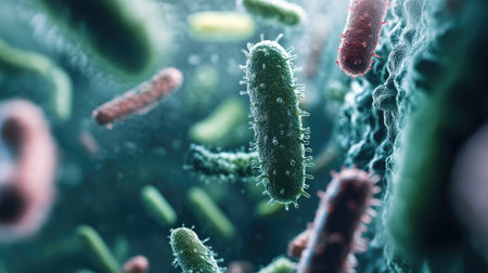 Close-up of germs and pathogens with copy spaceの素材