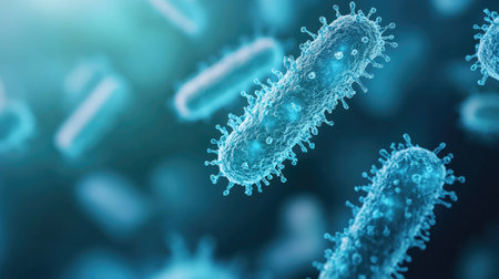 Close-up of germs under a microscope with ample copy spaceの素材