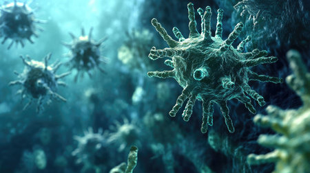 Germs under a microscope with ample room for informationの素材