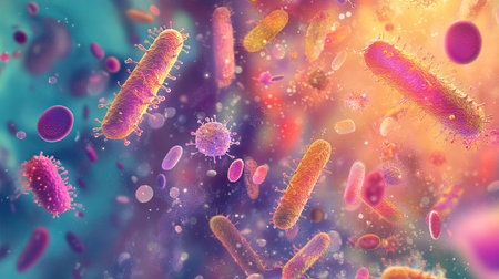 Digital depiction of germs with spacious area for health infoの素材