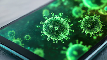 Germs on a smartphone screen with visible copy spaceの素材