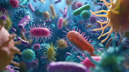 Digital depiction of germs with clear area for health warningsの素材