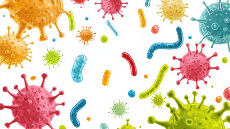 Illustration of germs on a white background with ample text spaceの素材