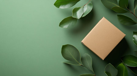 Sustainable product packaging made from recycled materials, space for eco-friendly text.の素材