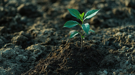 Close-up of a tree planting ceremony with a young sapling and space for copy.の素材