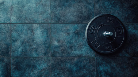 A twist plate on a gym floor, with ample space for copy about core workouts and fitness.の素材