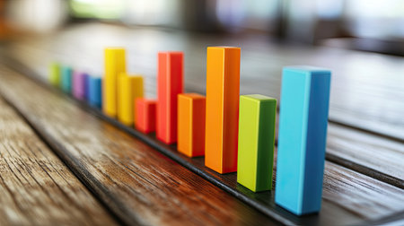 3D bar chart of business costs, categorized and color-coded, copy space availableの素材