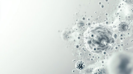 3D virus particles isolated on a neutral background, with space for textの素材